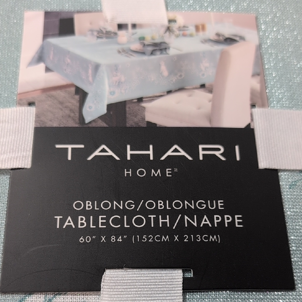 Tahari Home Shimmery Light Blue Easter Tablecloth - Picture 3 of 6